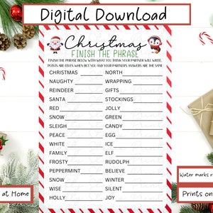 Christmas Finish The Phrase Party Game, Fun Christmas Party Game, Printable Christmas Family Game, Holiday Party Printable, Instant Download