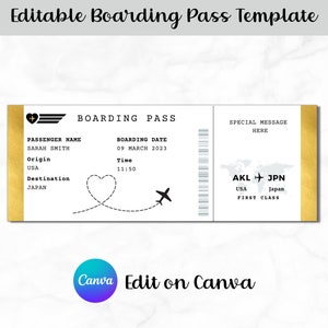 EDITABLE Boarding Pass, Boarding Pass Gift, Surprise Boarding Ticket, Flight Gift, Airline Trip, Printable Airline Ticket, Travel Theme Gift