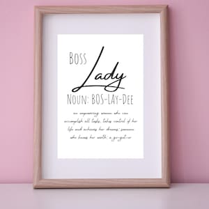 Boss Lady, Bos-Lay-Dee, Noun, Digital art, Digital Download, Printable Art, Instant Download, Girl Boss, Office Decor, Boss Lady Definition