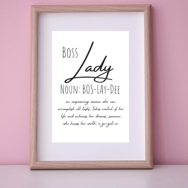 Boss Lady, Bos-Lay-Dee, Noun, Digital art, Digital Download, Printable Art, Instant Download, Girl Boss, Office Decor, Boss Lady Definition