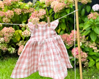 Jellycat Dress - Dolls Dress - Pink & White Gingham Linen