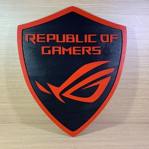 Display Sign Logo ASUS ROG Republic of gamers in Wood - Display hang muur Man Cave Aes Cartel Madera Wood