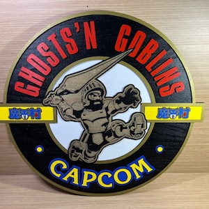 Display Sign Logo Capcom Ghosts n Goblins Makaimura - Display hang muur Man Cave Aes Cartel Madera Wood