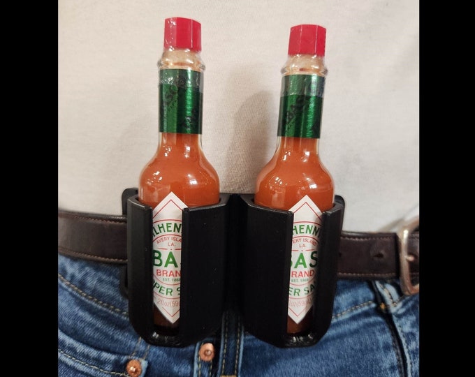 Double Tabasco Belt Holster, Mini 2 Oz Travel Sized Tactical Bottle