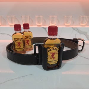 Fireball Belt Holster, 50ml Red Hot Cinnamon Whisky Nipper Bottle Holder, Tactical Practical Party Drinking Accessory, Alcohol Gear