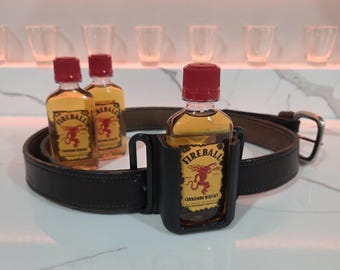 Fireball Belt Holster, 50ml Red Hot Cinnamon Whisky Nipper Bottle Holder, Tactical Practical Party Drinking Accessory, Alcohol Gear