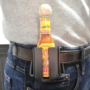 Hot Sauce Belt Holster, Mini 2 oz Travel sized Tactical Bottle Holder, Practical Hot Sauce Accessory, Pepper Sauce Gift Idea