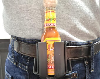 Hot Sauce Belt Holster, Mini 2 oz Travel sized Tactical Bottle Holder, Practical Hot Sauce Accessory, Pepper Sauce Gift Idea