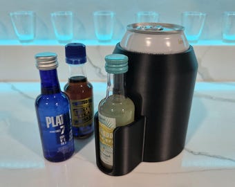 Liquor Shot and Beer Insulator, Mini 50 ml nipper 12 oz Can Coolie, Whiskey Soda Cozie, Vodka Cooler, Unique Drinking or Alcohol Tumbler