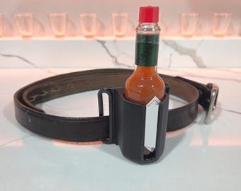 Hot Sauce Belt Holster, Mini 2 oz Travel sized Tactical Bottle Holder, Practical Hot Sauce Accessory, Pepper Sauce Gift for Fathers & Chefs
