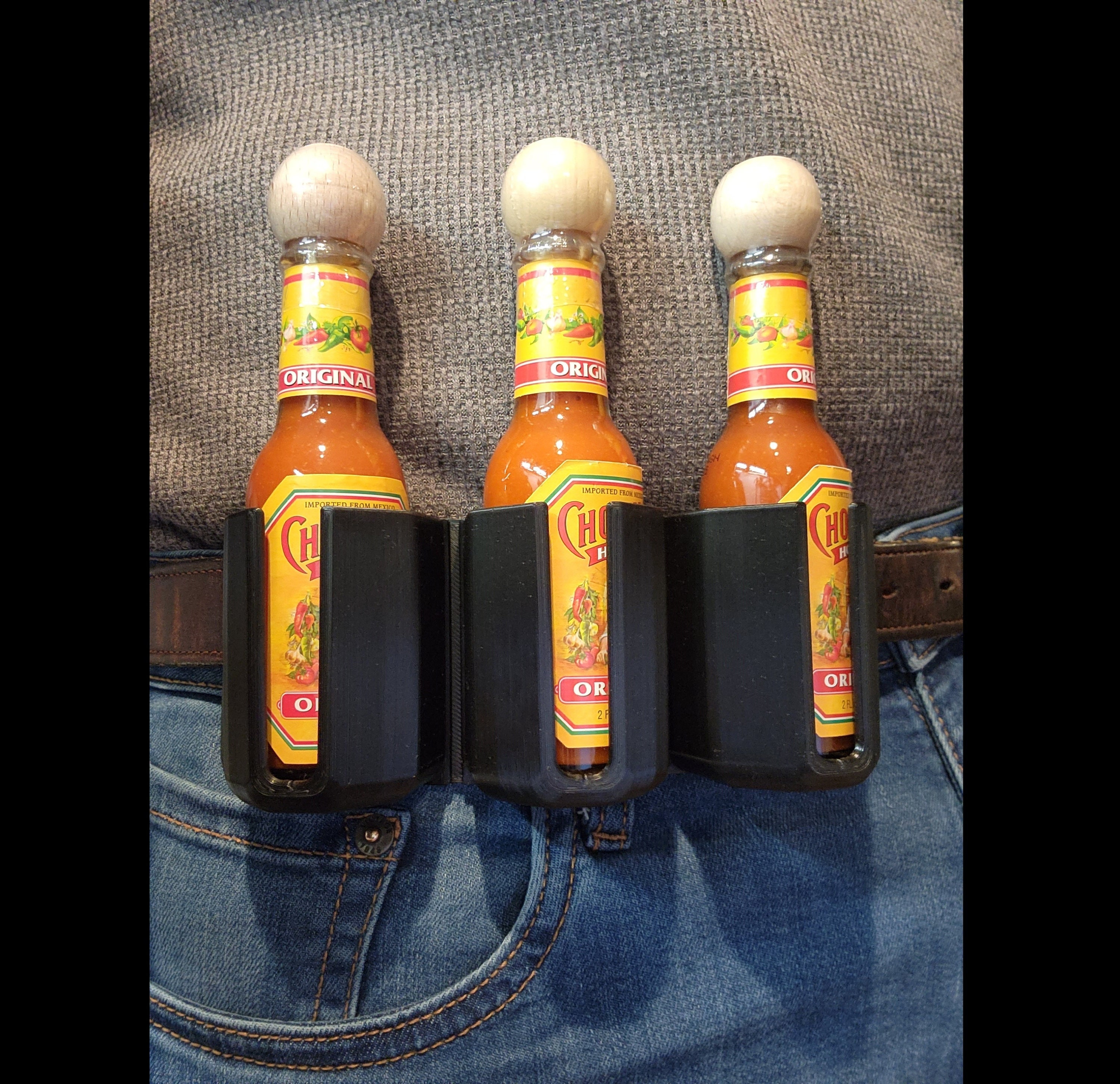Triple Cholula Belt Holster, Mini 2 Oz Travel Sized Tactical Bottle