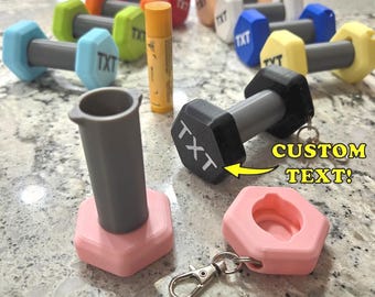 Customizable Dumbbell Key Chain Lip Balm Holder, ChapStick Backpack Key Ring, Gym Bag Sports Container, Cute Fitness Workout Gift, Creative