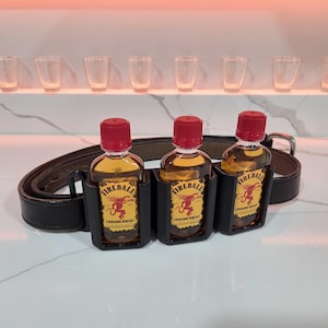Triple Fireball Belt Holster, 50ml Red Hot Cinnamon Whisky Nipper Bottle Holder, Tactical Practical Party Drinking Accessory, Alcohol Gear