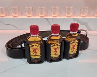 Triple Fireball Belt Holster, 50ml Red Hot Cinnamon Whisky Nipper Bottle Holder, Tactical Practical Party Drinking Accessory, Alcohol Gear