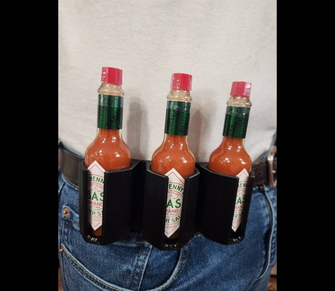 Triple Tabasco Belt Holster, Mini 2 Oz Travel Sized Tactical Bottle