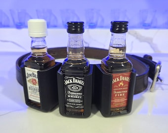 Triple Jack Daniels Belt Holster, Mini 50ml Tennessee Whisky Nipper Bottle Holder, Tactical Practical Party Drinking Accessory, Alcohol Gear