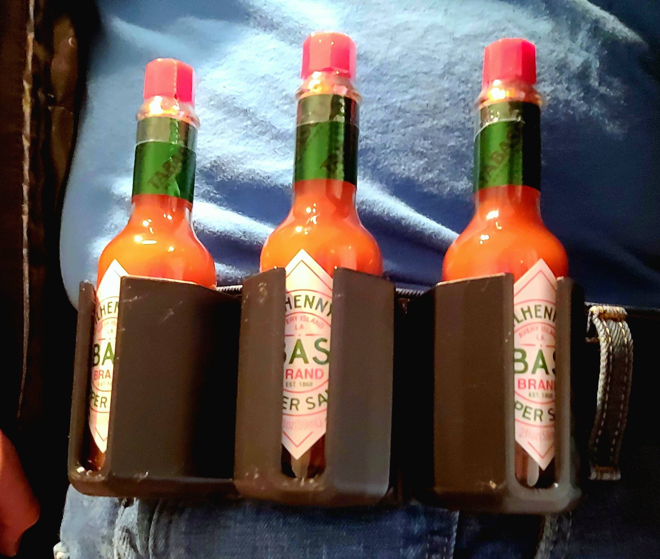 Triple Tabasco Belt Holster, Mini 2 Oz Travel Sized Tactical Bottle