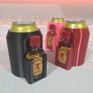 Fireball and Beer Tumbler for 50ml Red Hot Cinnamon Whisky Nipper & 12oz Soda Can Cozie, Cooler for Tactical Drinking or Alcohol, 3D Printed