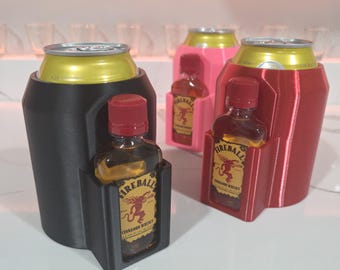 Fireball and Beer Tumbler for 50ml Red Hot Cinnamon Whisky Nipper & 12oz Soda Can Cozie, Cooler for Tactical Drinking or Alcohol, 3D Printed