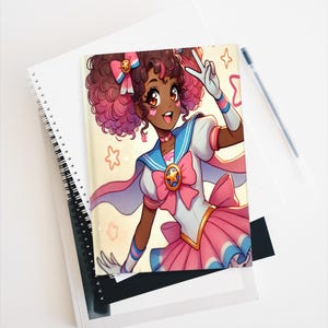 Journal - Black Girl Sailor Moon geïnspireerd kosmische superheld geregeerde lijn notitieboek, dagboek, briefpapier, planner, schetsboek