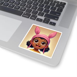 Black Louise Kiss-Cut stickers, Bob's Burgers fan cadeau, laptop sticker, waterdichte gestanste sticker, stripfiguur briefpapier, grappig vinyl
