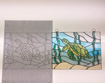Sea Turtle Stained Glass Pattern, Stained Glass Patterns, Glass Sea Turtle Pattern, Ocean Stained Glass Pattern, Stained Glass Sea Turtle