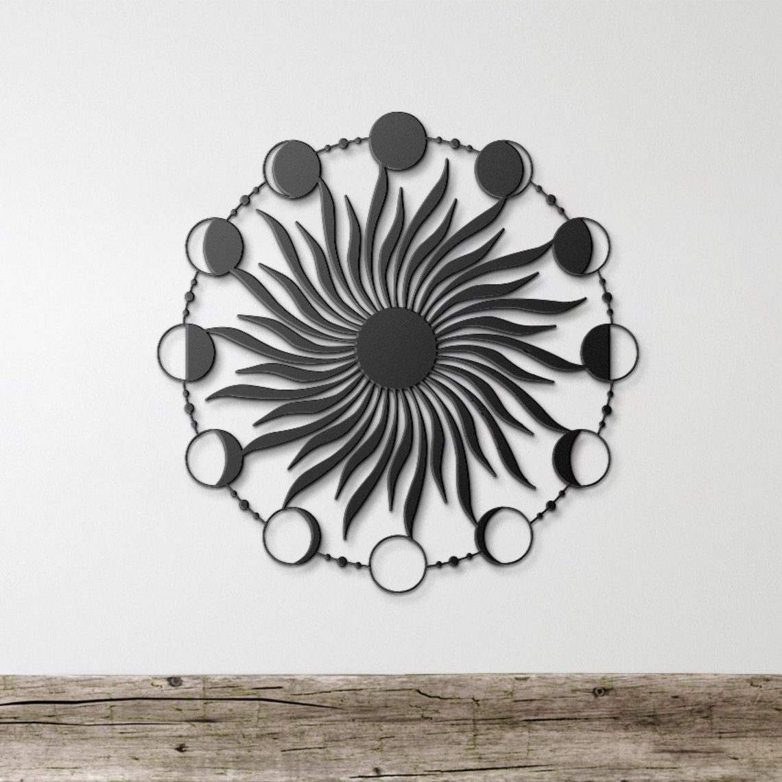 Moon Phases Wall Art, Sun and Moon Decor, Abstract Metal Art, Celestial ...