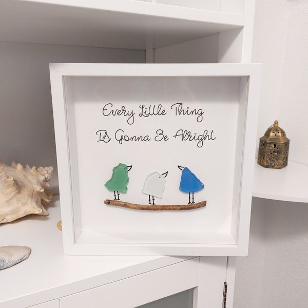 Every Little Thing Is Gonna Be Alright, 3 Little Birds, Sea Glass Art, Inspirational Decor,Three Little Birds,Wall Art Decor,Home Decor,Gift