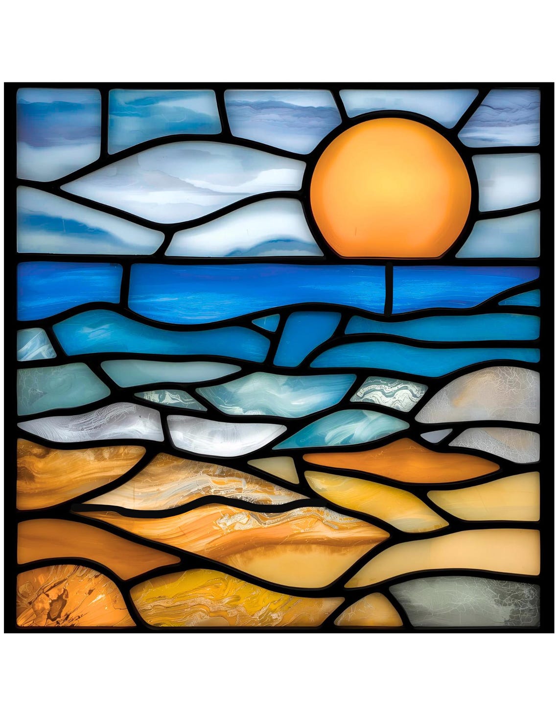 Ocean and Beach Sunset Stained Glass Pattern, Beach Stained Glass ...