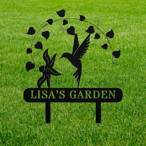 Custom Garden Sign, Personalized Garden Sign, Garden Gift, Hummingbird, Garden Name Sign, Unique Garden Decor, Moms Garden, Gardening Gift