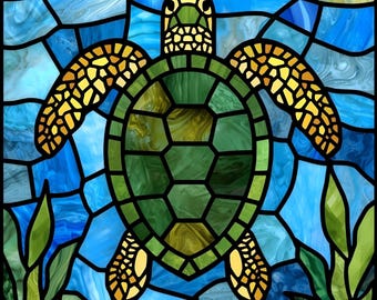 Sea Turtle Stained Glass Pattern, Stained Glass Patterns, Glass Sea Turtle Pattern, Ocean Stained Glass Pattern, Stained Glass Sea Turtle