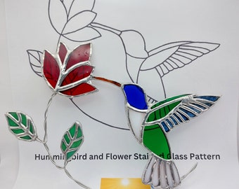 Stained Glass Pattern, Hummingbird Stained Glass Pattern, Flower Stained Glass Pattern, Stained Glass Design, Hummingbird Design