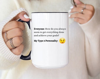 Eneagrama 3 ¿Cómo siempre pareces? Tazas de café de dos tonos, 15 oz, tazas de Eneagrama, regalos de Eneagrama, regalo de Eneagrama 3, taza divertida