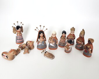 14 Pieces Tonala Mexican Pottery Terracotta Nativity Set, Folk Art