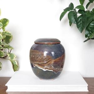 Studio Pottery Pot With Lid, Brown Glaze Ceramic Lidded Jar, Hand Made Pottery, Signed