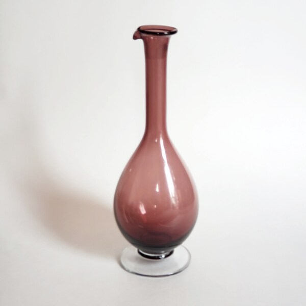 12 Inch Tall Purple Glass Ewer, Footed Decanter With No Stopper, Vintage Glass Decanter