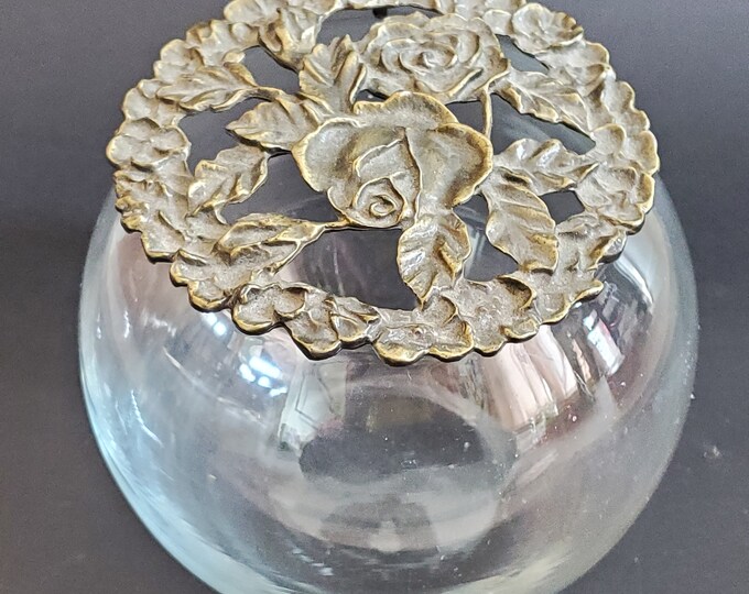 Glass Potpourri Jar With Topper, Metal Topper for Potpourri Jar, Floral Lid With Roses Etsy