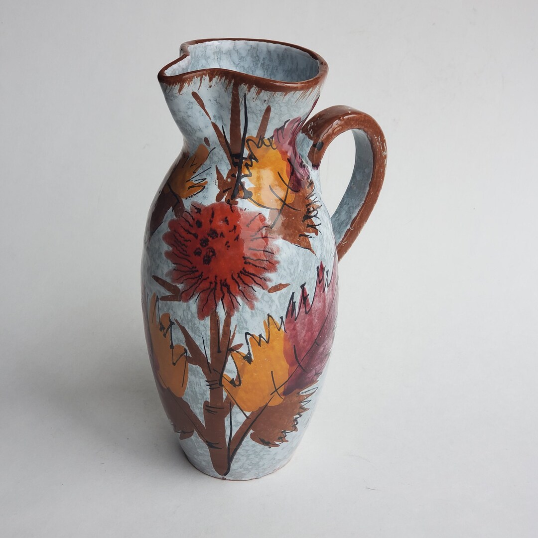 Vintage Mid Century Italian Art Pottery Pitcher With Gray Lava Glaze ...