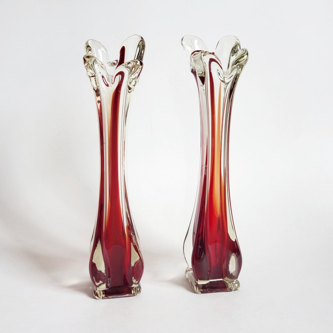 Pair of Swung Vases Vintage Glass Swung Vases MCM Swung Etsy