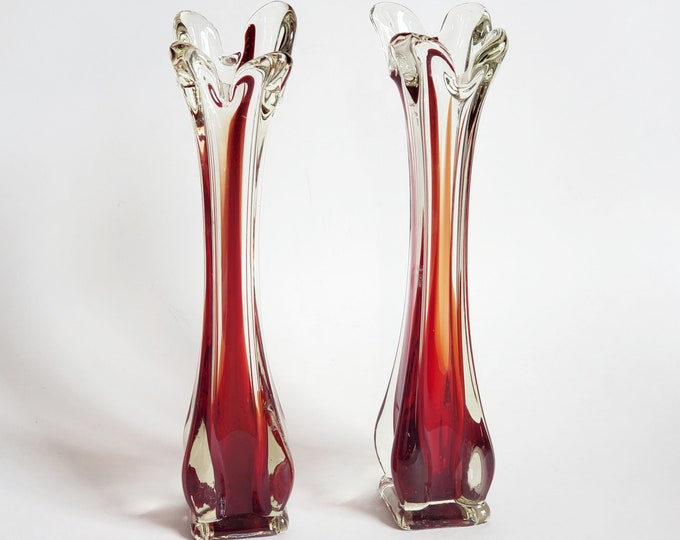 Pair of Swung Vases, Vintage Glass Swung Vases, MCM Swung Vase, Mid