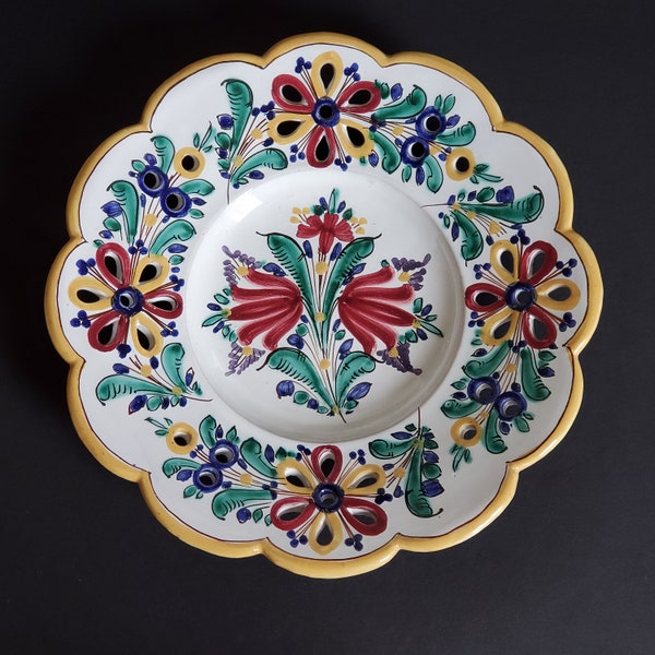 Modra Keramika Decorative Plate, Made In Slovakia, Hand Painted Pierced Ceramic Wall Hanging Majolica Dish