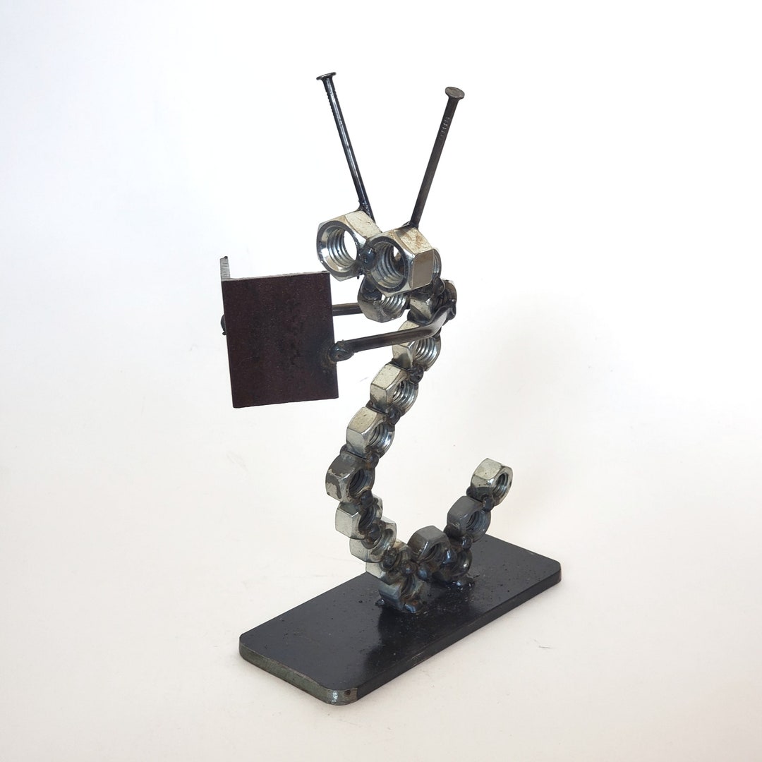 Metal Nut and Bolt Book Worm Statue, Welded Steel Bookworm, Brutalist ...
