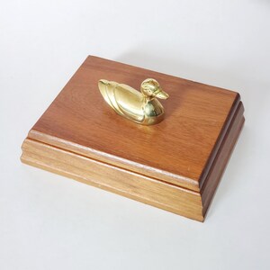 MCM Wooden Box For 2 Decks Of Cards With a Brass Duck On The Lid, Mid Century Modern Home Décor