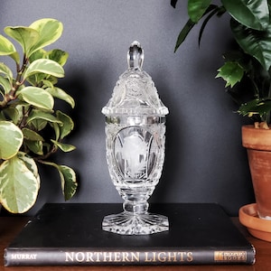 Bohemian Cut And Etched Crystal Lidded Vase By Zelezny Brod Sclo, Made In Czechoslovakia