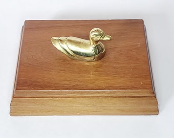 MCM Wooden Box For 2 Decks Of Cards With a Brass Duck On The Lid, Mid Century Modern Home Décor