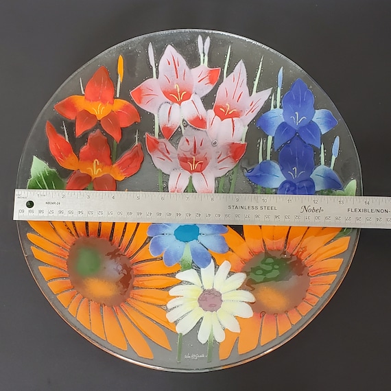 Large Handmade William Mcgrath Fused Glass Plate With Flowers