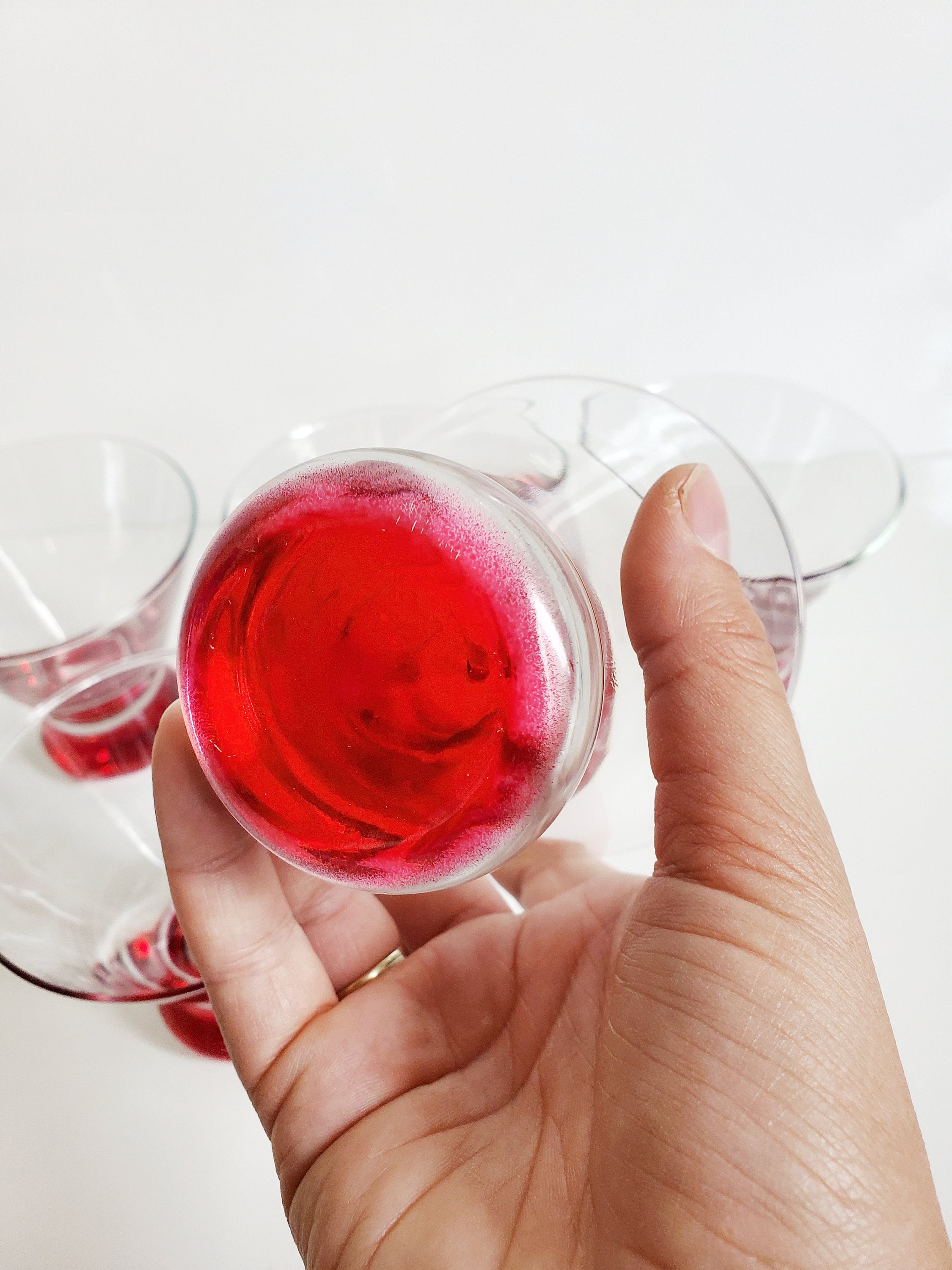 Crate & Barrel Red Bottom Stemless Martini Glasses Vintage Etsy