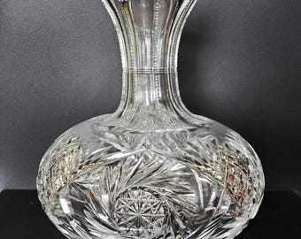 Antique Cut Crystal Carafe, ABPCG, American Brilliant Period Cut Glass