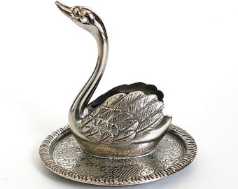 Swan Ring Dish, Vintage Vanity Décor, Metal Ring Holder