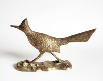 Vintage Large Brass Roadrunner Statue, Brass Bird Figure, MCM Brass Décor, Bird Sculpture, Farmhouse Décor